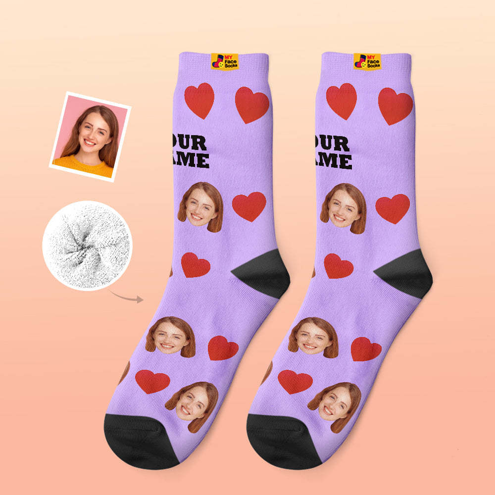 Chaussettes Épaisses Personnalisées Photo Chaussettes Imprimées Numériques 3d Automne Hiver Chaussettes Chaudes Coeur D'amour - VisageChaussettes