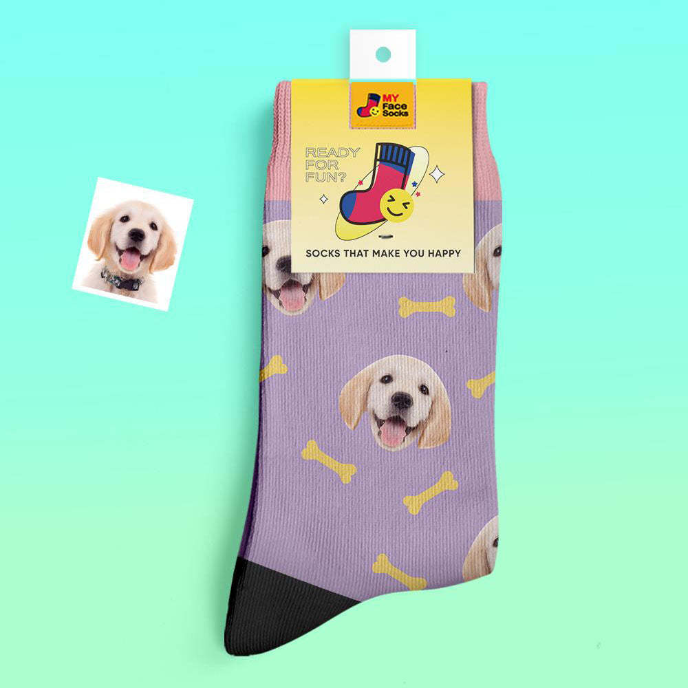 Chaussettes Épaisses Personnalisées Photo Chaussettes Imprimées Numériques 3d Automne Hiver Chaussettes Chaudes Pour Animaux De Compagnie Os - VisageChaussettes