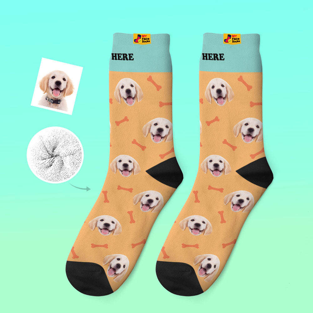 Chaussettes Épaisses Personnalisées Photo Chaussettes Imprimées Numériques 3d Automne Hiver Chaussettes Chaudes Pour Animaux De Compagnie Os - VisageChaussettes