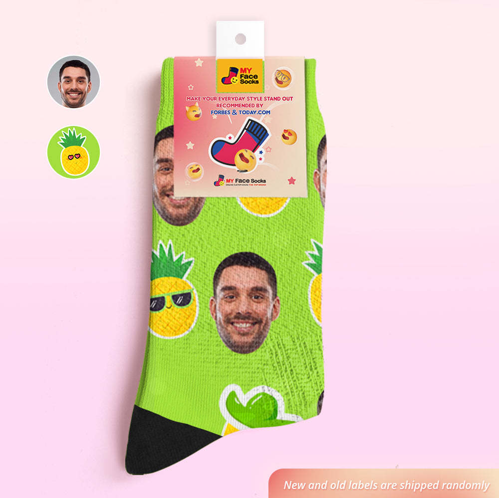 Chaussettes De Visage Personnalisées Ajoutez Des Images Et Nom Chaussettes Douces Respirantes De Visage Drôle D'ananas - VisageChaussettes