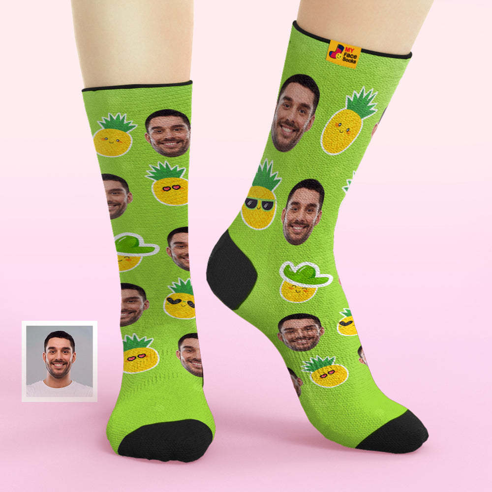 Chaussettes De Visage Personnalisées Ajoutez Des Images Et Nom Chaussettes Douces Respirantes De Visage Drôle D'ananas - VisageChaussettes