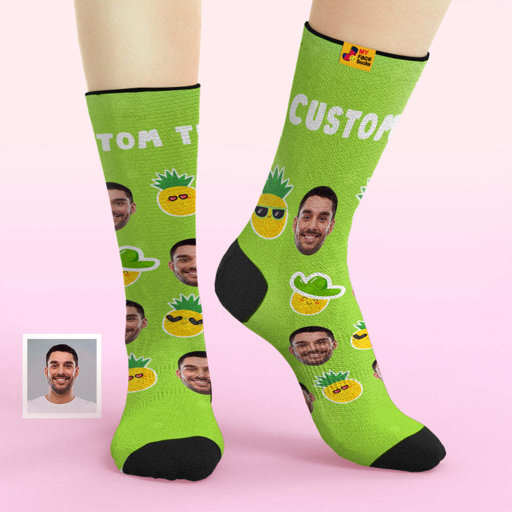 Chaussettes De Visage Personnalisées Ajoutez Des Images Et Nom Chaussettes Douces Respirantes De Visage Drôle D'ananas - VisageChaussettes