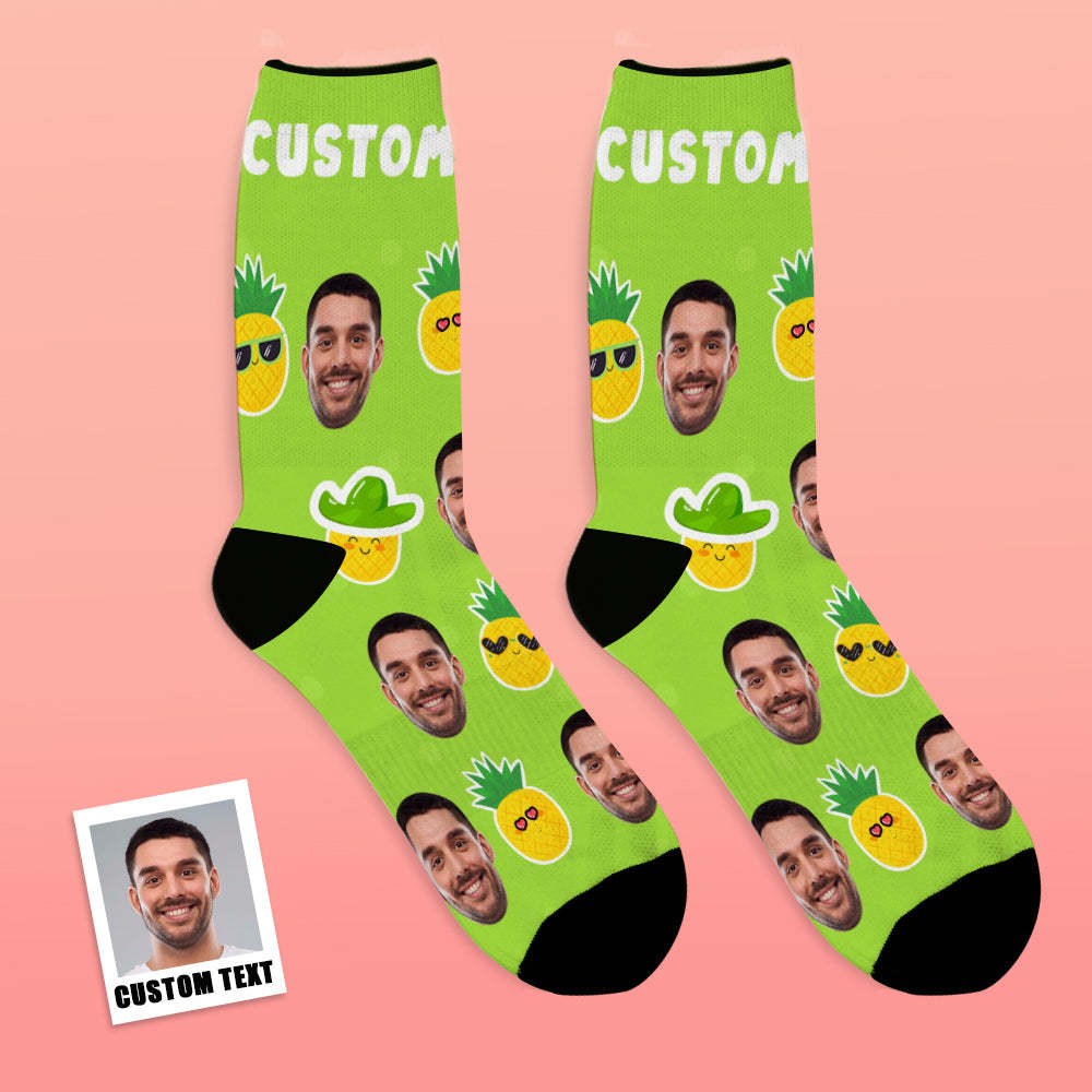 Chaussettes De Visage Personnalisées Ajoutez Des Images Et Nom Chaussettes Douces Respirantes De Visage Drôle D'ananas - VisageChaussettes