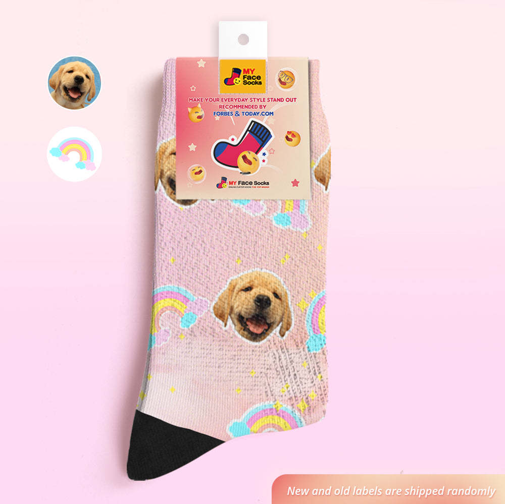 Chaussettes Personnalisées Pour Le Visage Ajoutez Des Images Et Nom Chaussettes Douces Respirantes Dégradées Rainbow Element - VisageChaussettes