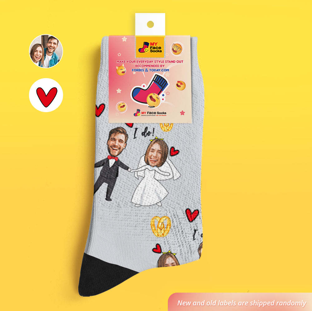 Chaussettes De Visage Personnalisées Ajoutez Des Images Et Nom Chaussettes Douces Respirantes Chaussettes De Robe De Mariée - VisageChaussettes