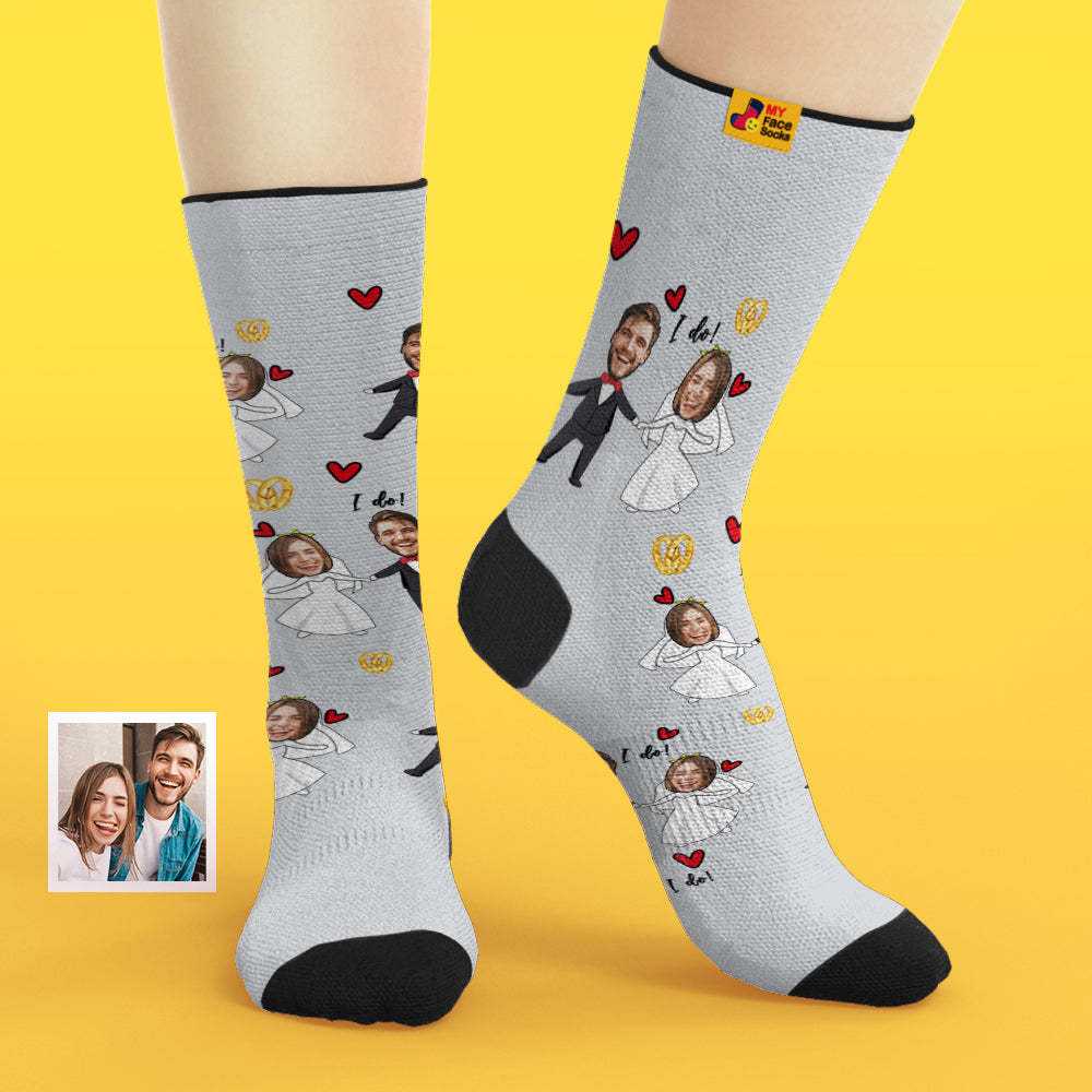 Chaussettes De Visage Personnalisées Ajoutez Des Images Et Nom Chaussettes Douces Respirantes Chaussettes De Robe De Mariée - VisageChaussettes