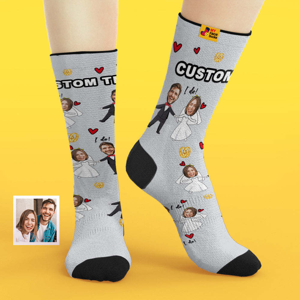 Chaussettes De Visage Personnalisées Ajoutez Des Images Et Nom Chaussettes Douces Respirantes Chaussettes De Robe De Mariée - VisageChaussettes