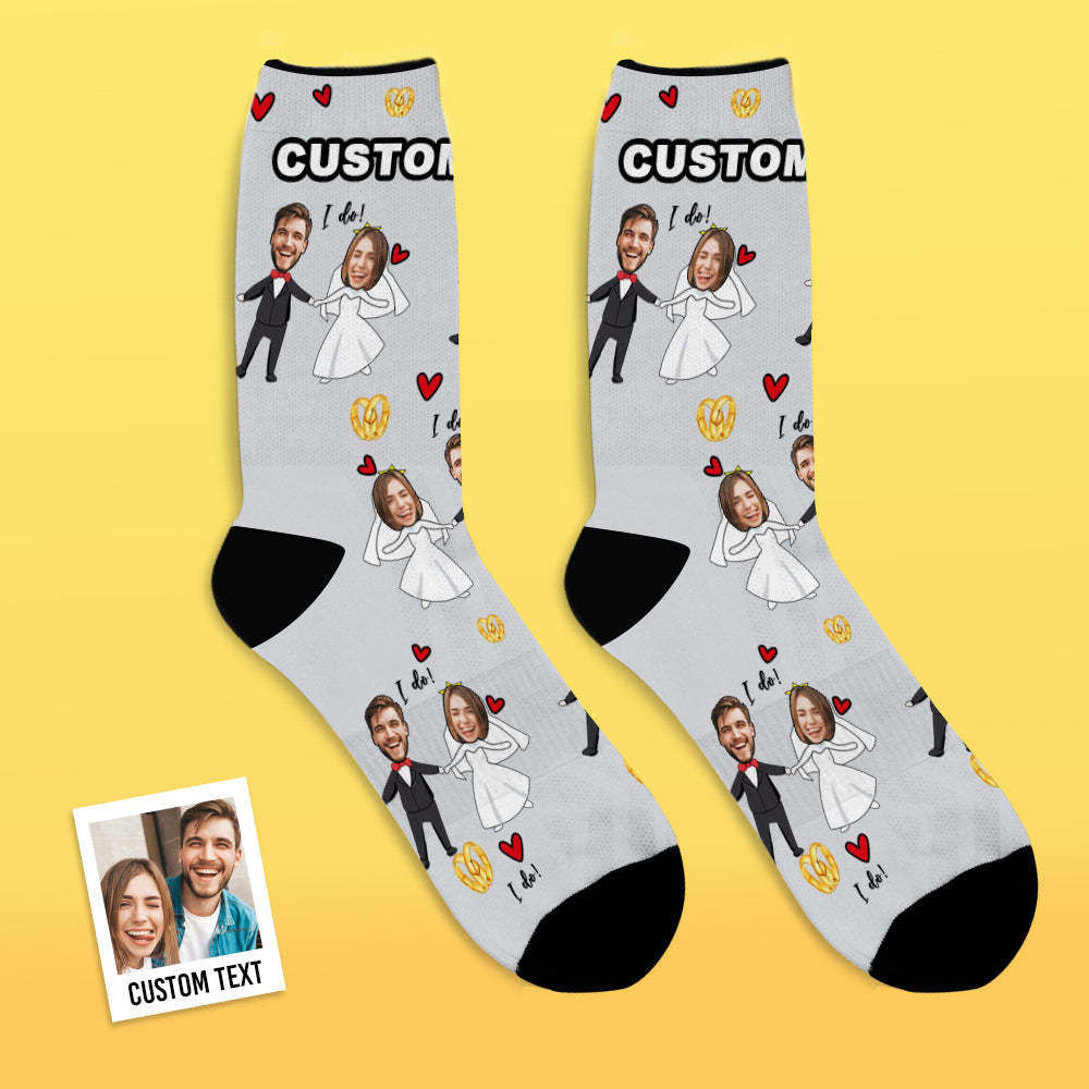 Chaussettes De Visage Personnalisées Ajoutez Des Images Et Nom Chaussettes Douces Respirantes Chaussettes De Robe De Mariée - VisageChaussettes