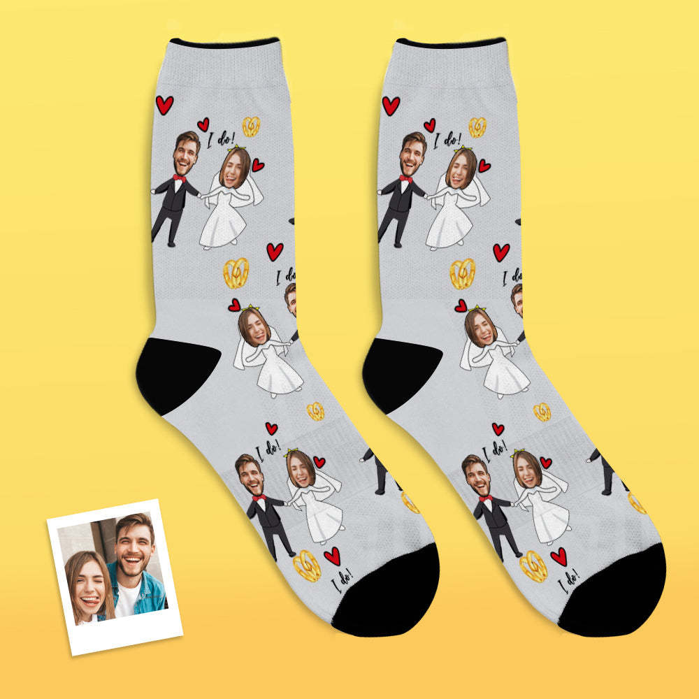 Chaussettes De Visage Personnalisées Ajoutez Des Images Et Nom Chaussettes Douces Respirantes Chaussettes De Robe De Mariée - VisageChaussettes
