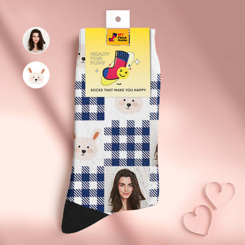 Chaussettes De Visage Respirantes Personnalisées Cadeaux De Chaussettes Douces Personnalisées Pour Lapin Amoureux-mignon - VisageChaussettes