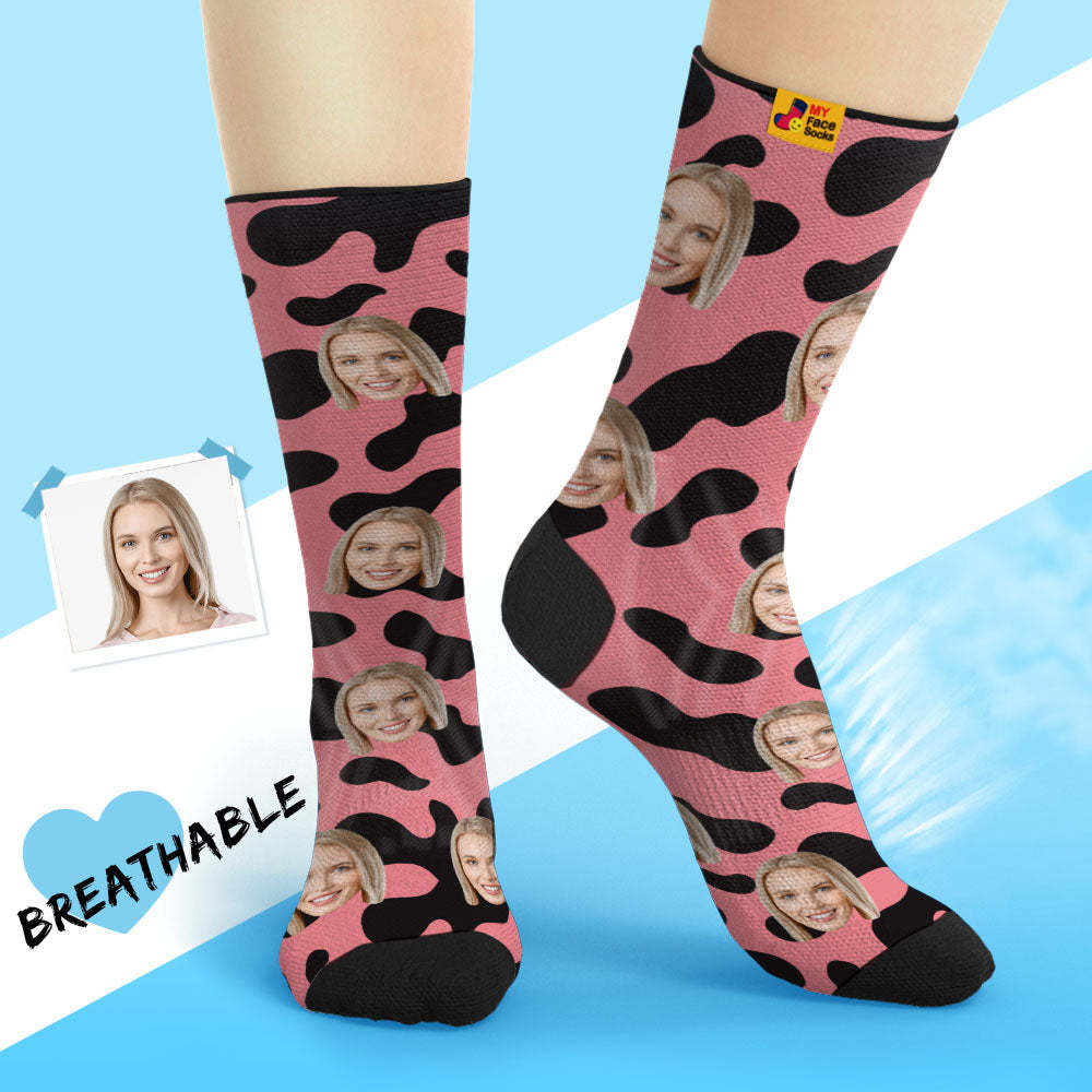 Chaussettes De Visage Respirantes Personnalisées Cadeaux De Chaussettes Douces Personnalisées Pour Les Taches D'amant-vache - VisageChaussettes