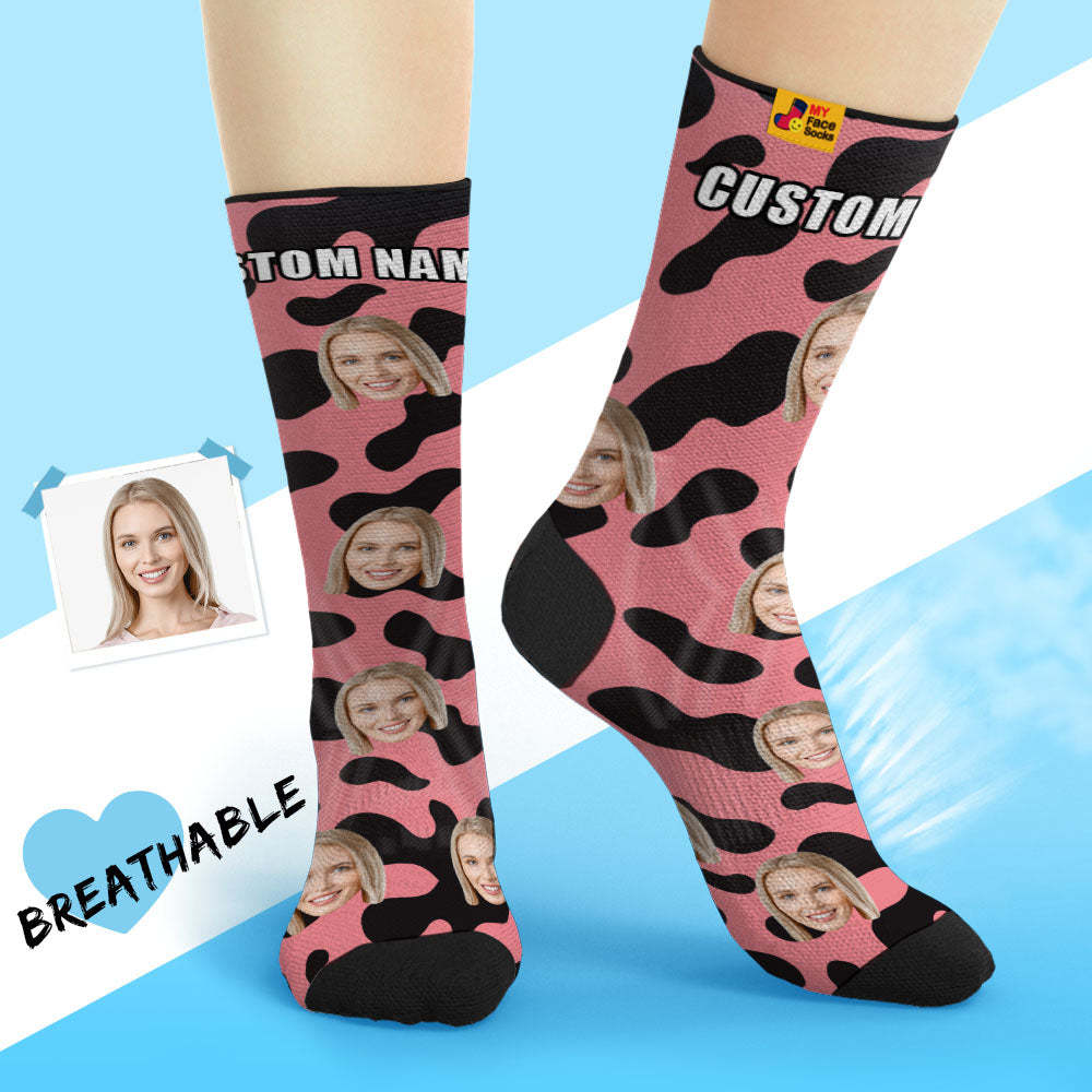 Chaussettes De Visage Respirantes Personnalisées Cadeaux De Chaussettes Douces Personnalisées Pour Les Taches D'amant-vache - VisageChaussettes