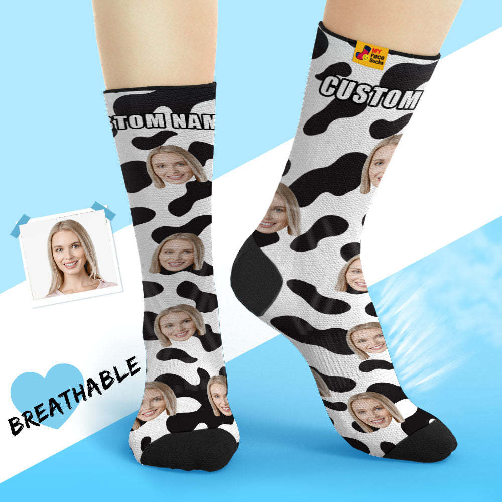 Chaussettes De Visage Respirantes Personnalisées Cadeaux De Chaussettes Douces Personnalisées Pour Les Taches D'amant-vache - VisageChaussettes