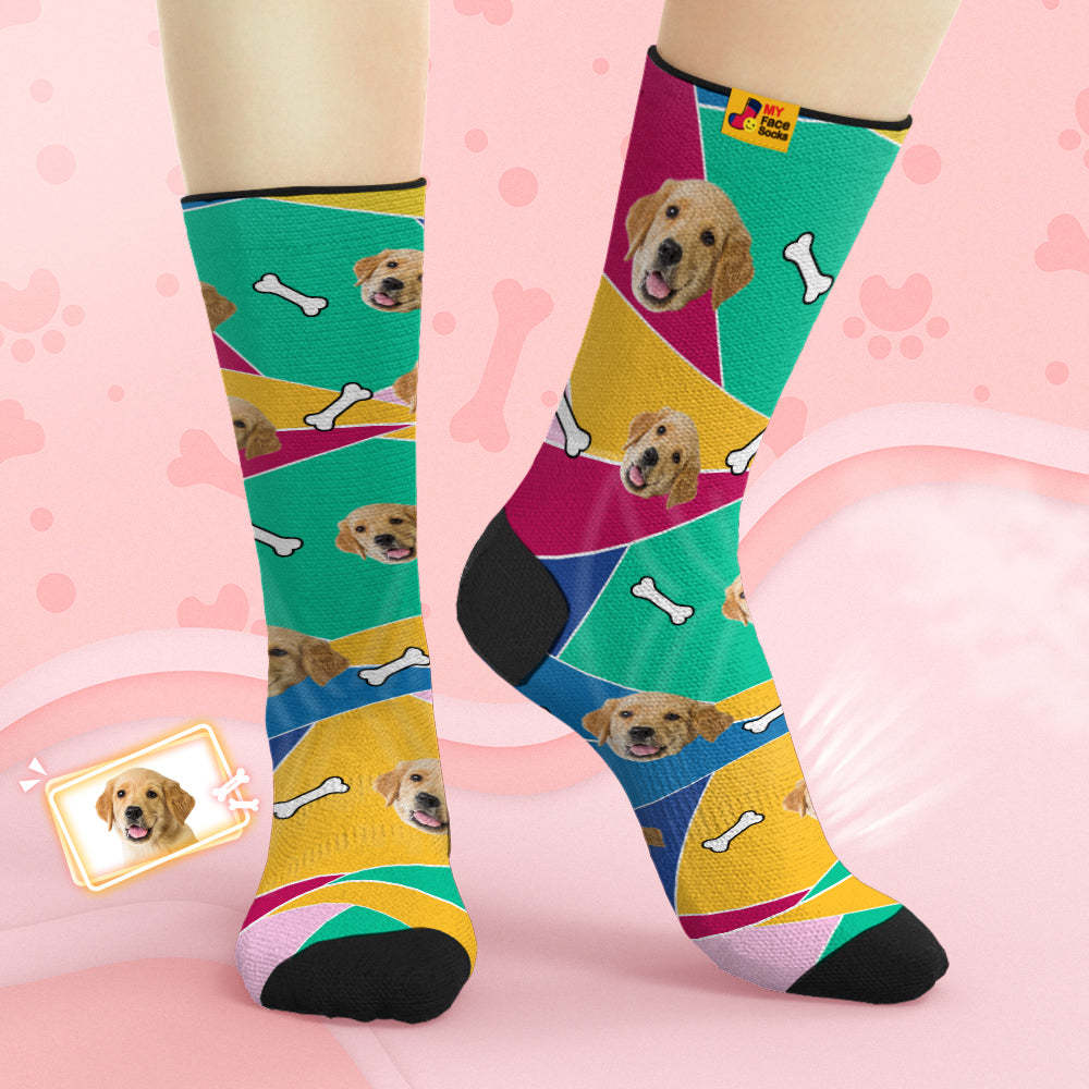Chaussettes De Visage Respirantes Personnalisées Chaussettes Douces Personnalisées Cadeaux Mosaic Pet Face - VisageChaussettes