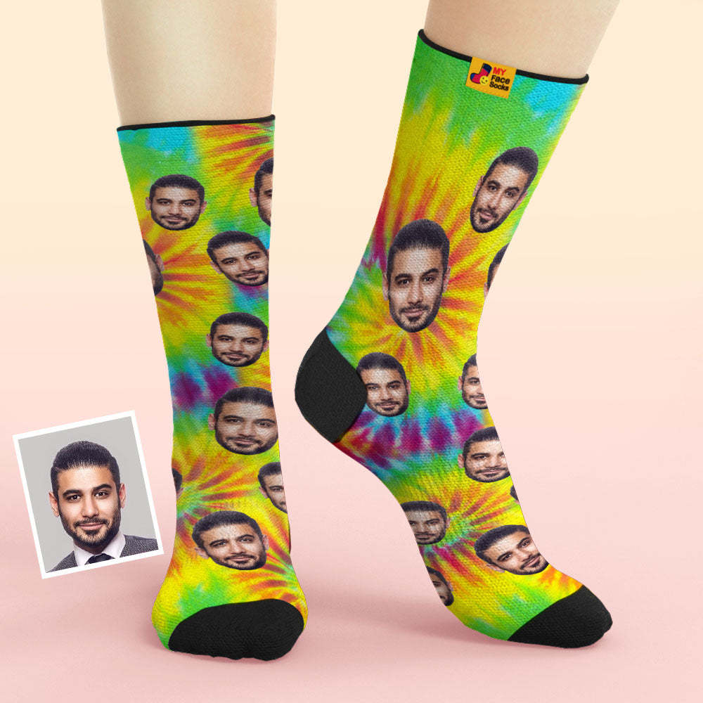 Chaussettes De Visage Respirantes De Style Tie-dye Personnalisées Cadeaux De Chaussettes Douces Personnalisées - VisageChaussettes