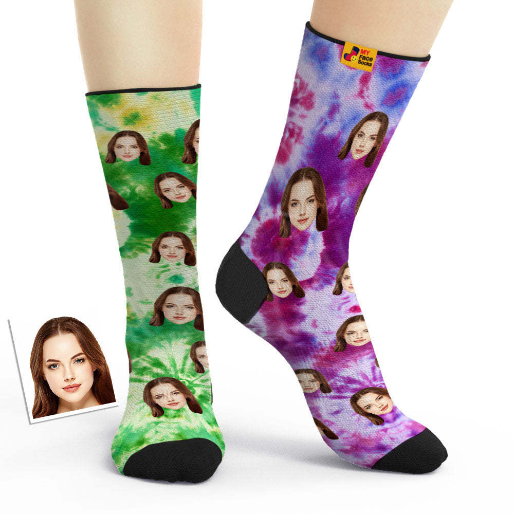 Chaussettes De Couple Dépareillées Personnalisées Chaussettes Respirantes De Style Tie-dye Chaussettes Douces Personnalisées Cadeaux - VisageChaussettes