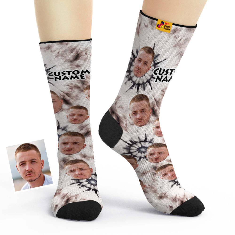Chaussettes De Visage Respirantes De Style Cravate Personnalisée Chaussettes Douces Personnalisées Cadeaux Teints Dans La Glace - VisageChaussettes