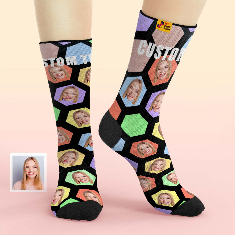 Chaussettes Personnalisées Pour Le Visage Ajoutez Des Images Et Nommez Les Chaussettes Douces Respirantes Hexagon - VisageChaussettes