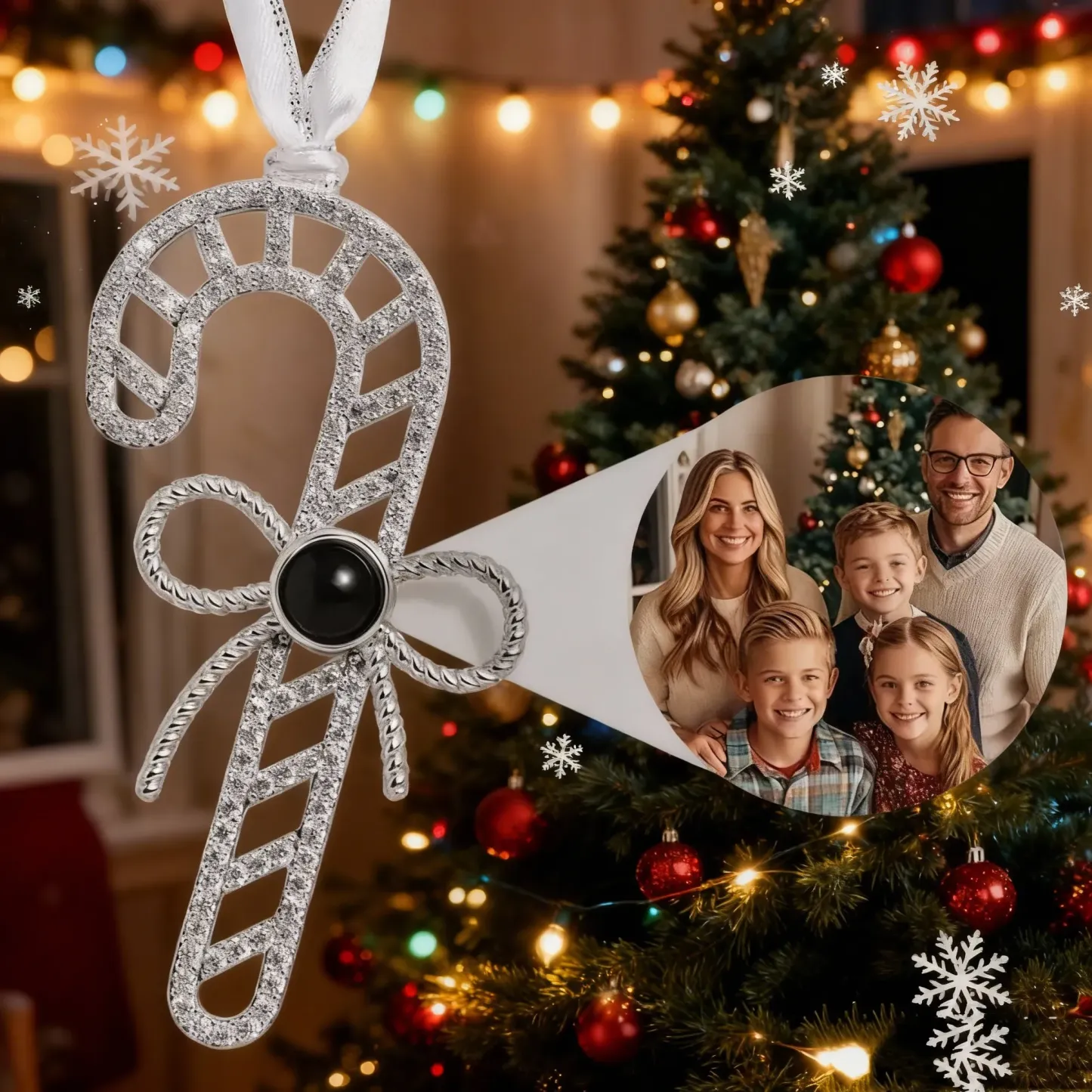 Ornement De Noël Personnalisé Avec Projection, Photo Personnalisée Et Flocon De Neige - Cadeau