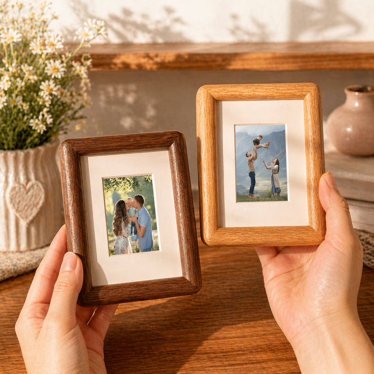 Mini Wooden Photo Frame, Family Photo Frame, Walnut Portraits Frame, Custom Picture Frame Family Anniversary Gift, Printing Picture - MyFaceSocksFR
