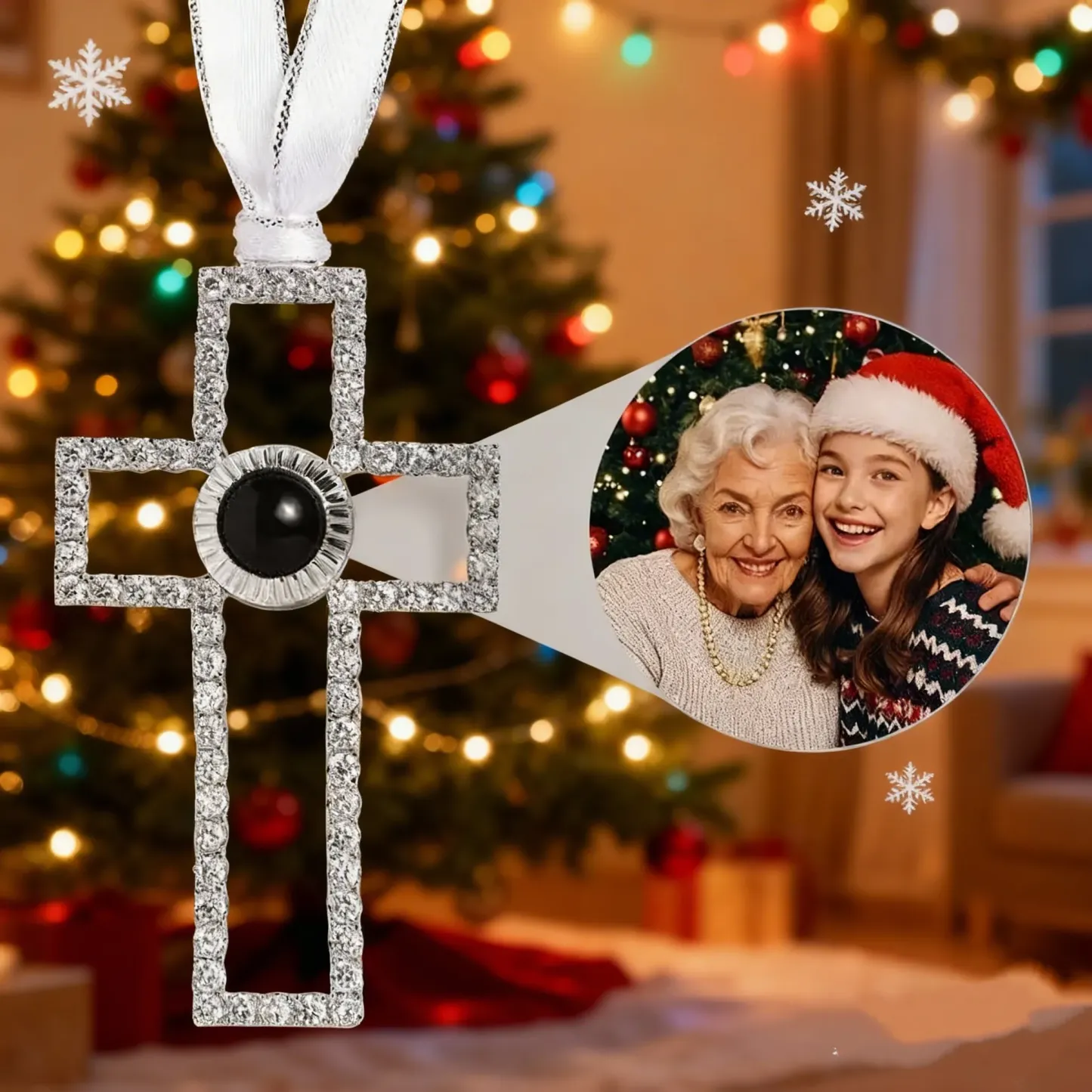 Ornement De Noël Personnalisé Avec Projection, Photo Personnalisée Et Flocon De Neige - Cadeau