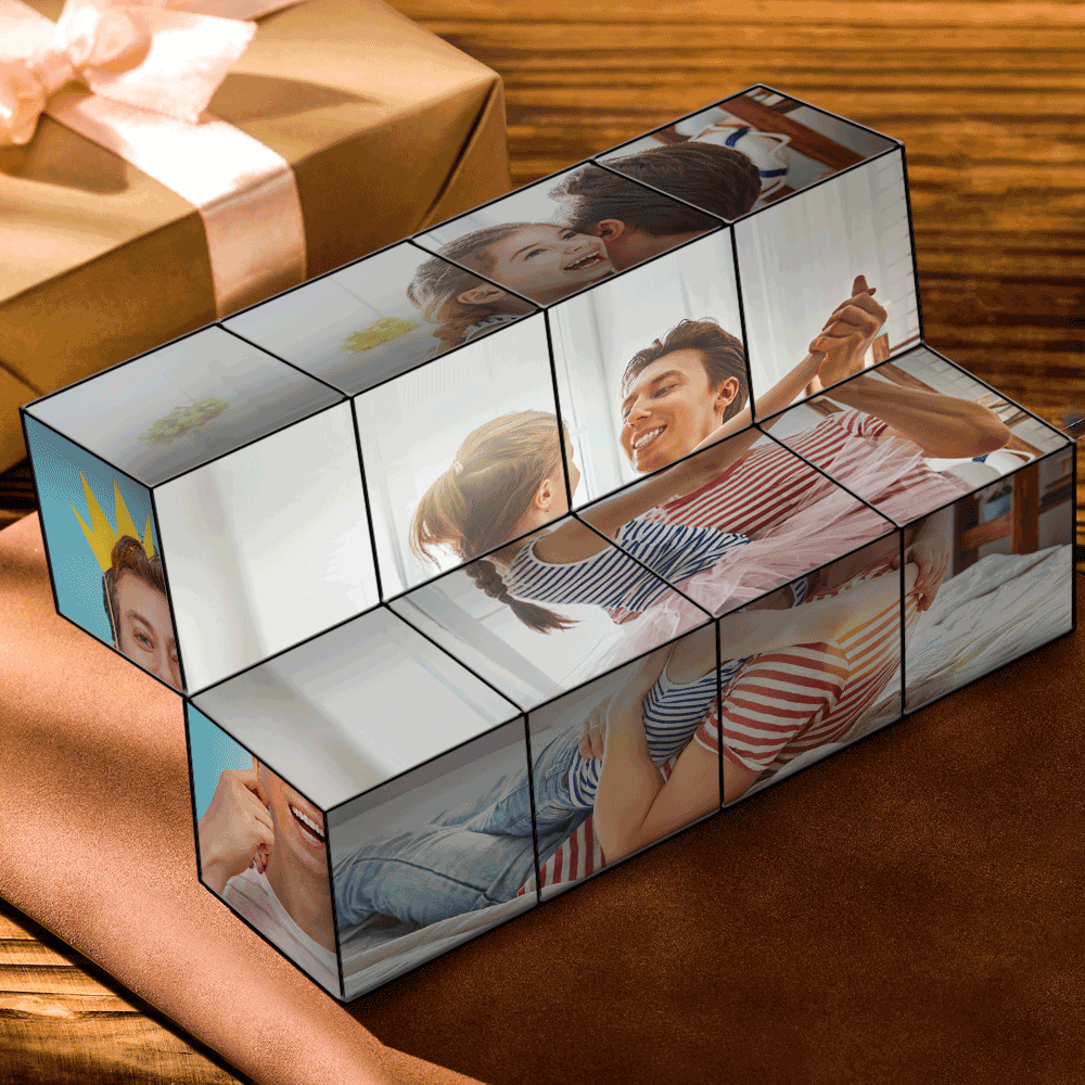 Cadeaux d'anniversaire, photo pliante magique personnalisée Rubic's Cube pour père - MyFaceSocksFR