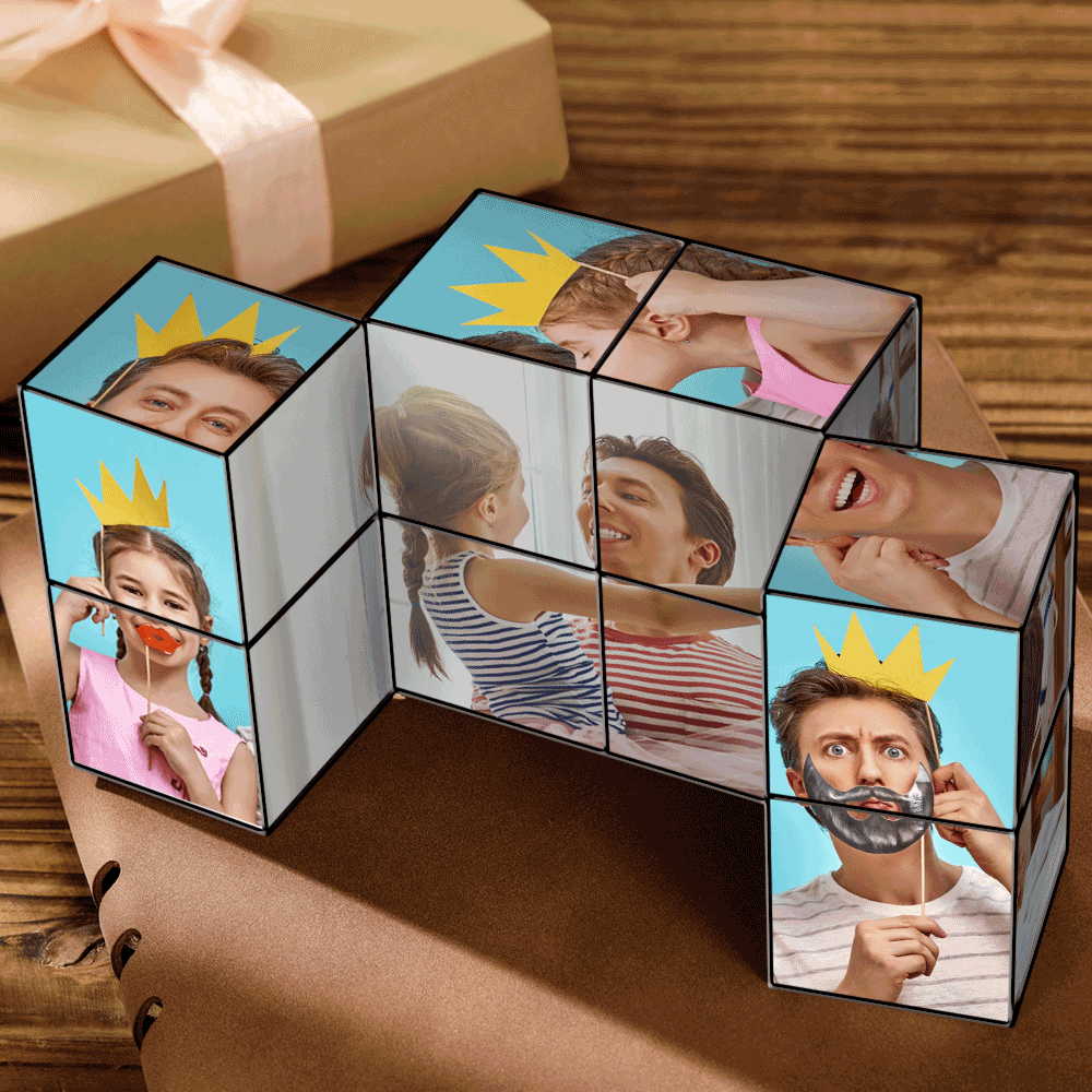 Cadeaux d'anniversaire, photo pliante magique personnalisée Rubic's Cube pour père - MyFaceSocksFR
