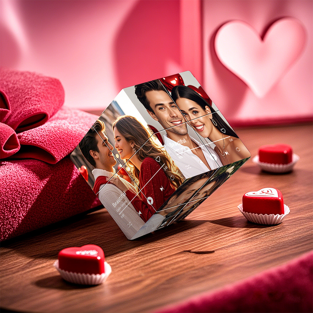 Cube Photo Infini Personnalisé Avec Photo Et Nom De Chanson, Cube Rubik En Bois Pliable, Cadeaux De Saint-valentin Pour Couple - MyFaceSocksFR