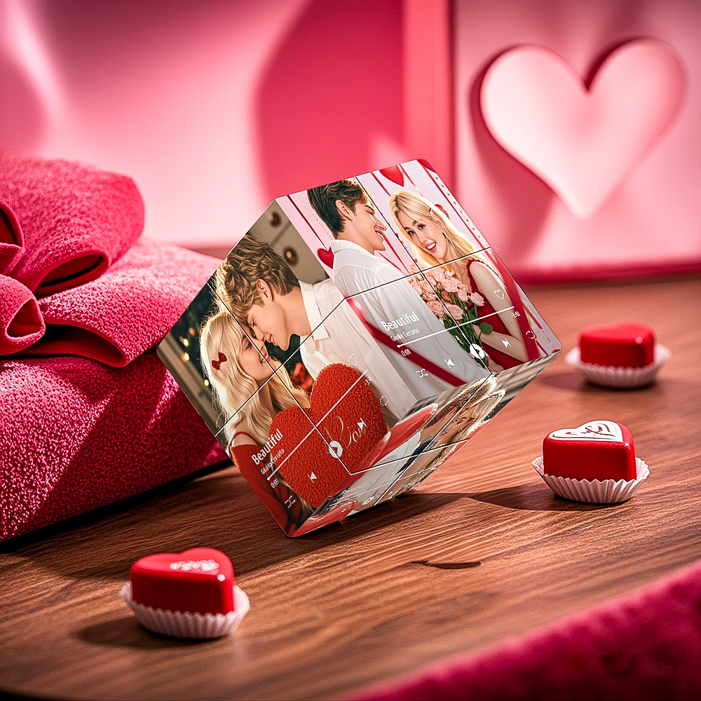 Infinity Photo Cube Photo Personnalisée Et Nom De La Chanson Photo Pliante Rubik's Cube Cadeaux De Saint Valentin Pour Couple - MyFaceSocksFR