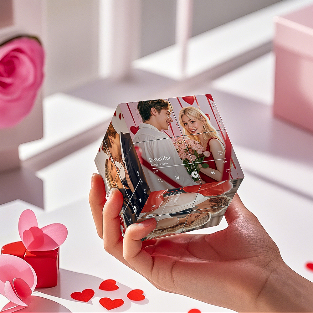 Infinity Photo Cube Photo Personnalisée Et Nom De La Chanson Photo Pliante Rubik's Cube Cadeaux De Saint Valentin Pour Couple - MyFaceSocksFR