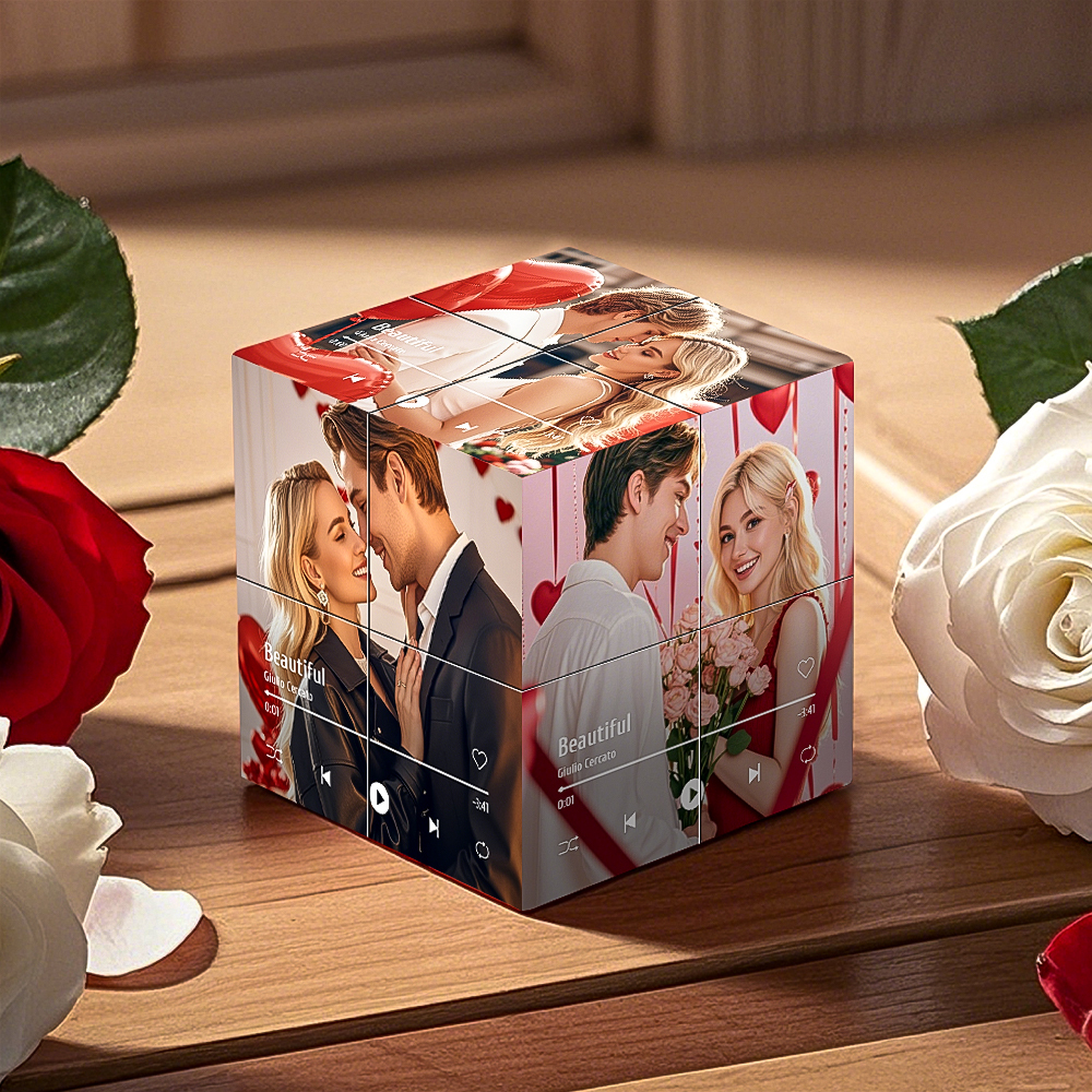 Infinity Photo Cube Photo Personnalisée Et Nom De La Chanson Photo Pliante Rubik's Cube Cadeaux De Saint Valentin Pour Couple - MyFaceSocksFR