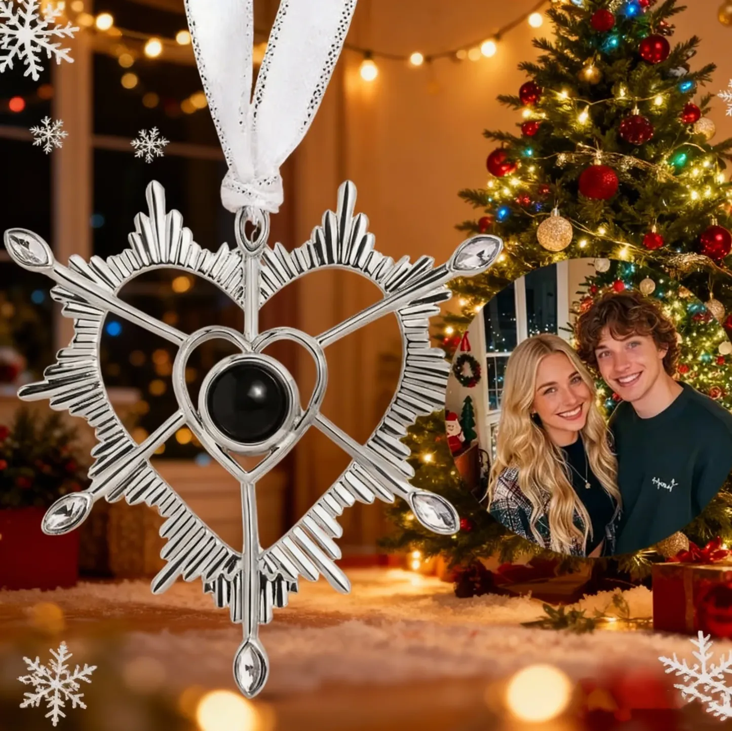 Ornement De Noël Personnalisé Avec Projection, Photo Personnalisée Et Flocon De Neige - Cadeau
