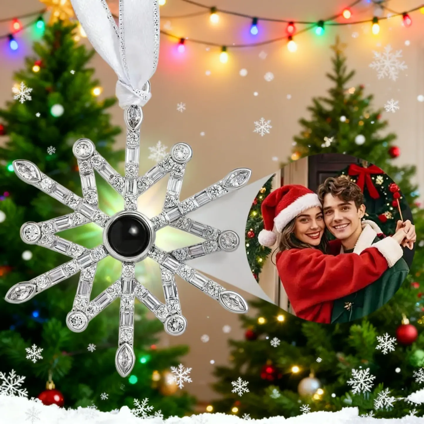 Ornement De Noël Personnalisé Avec Projection, Photo Personnalisée Et Flocon De Neige - Cadeau