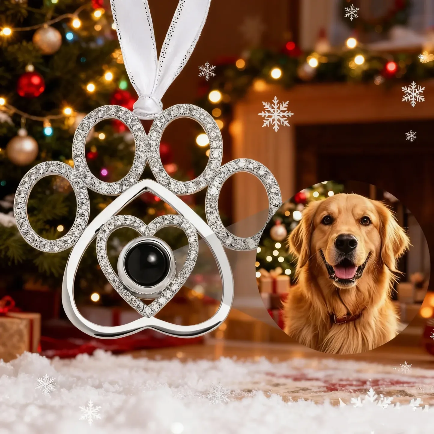 Ornement De Noël Personnalisé Avec Projection, Photo Personnalisée Et Flocon De Neige - Cadeau