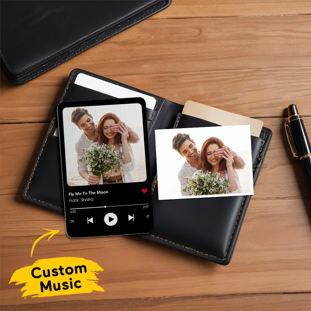 Carte Portefeuille En Métal De Chanson Préférée Personnalisée - Carte Portefeuille Photo En Aluminium Personnalisée - Cadeaux De La Saint-valentin Pour Lui, Petit Ami, Mari - MyFaceSocksFR