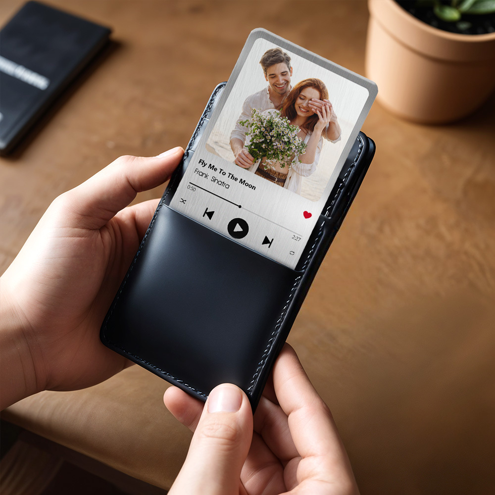 Carte Portefeuille En Métal De Chanson Préférée Personnalisée - Carte Portefeuille Photo En Aluminium Personnalisée - Cadeaux De La Saint-valentin Pour Lui, Petit Ami, Mari - MyFaceSocksFR