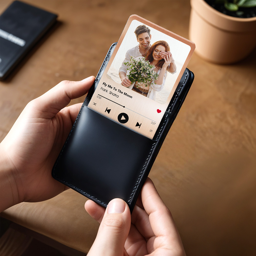 Carte Portefeuille En Métal De Chanson Préférée Personnalisée - Carte Portefeuille Photo En Aluminium Personnalisée - Cadeaux De La Saint-valentin Pour Lui, Petit Ami, Mari - MyFaceSocksFR