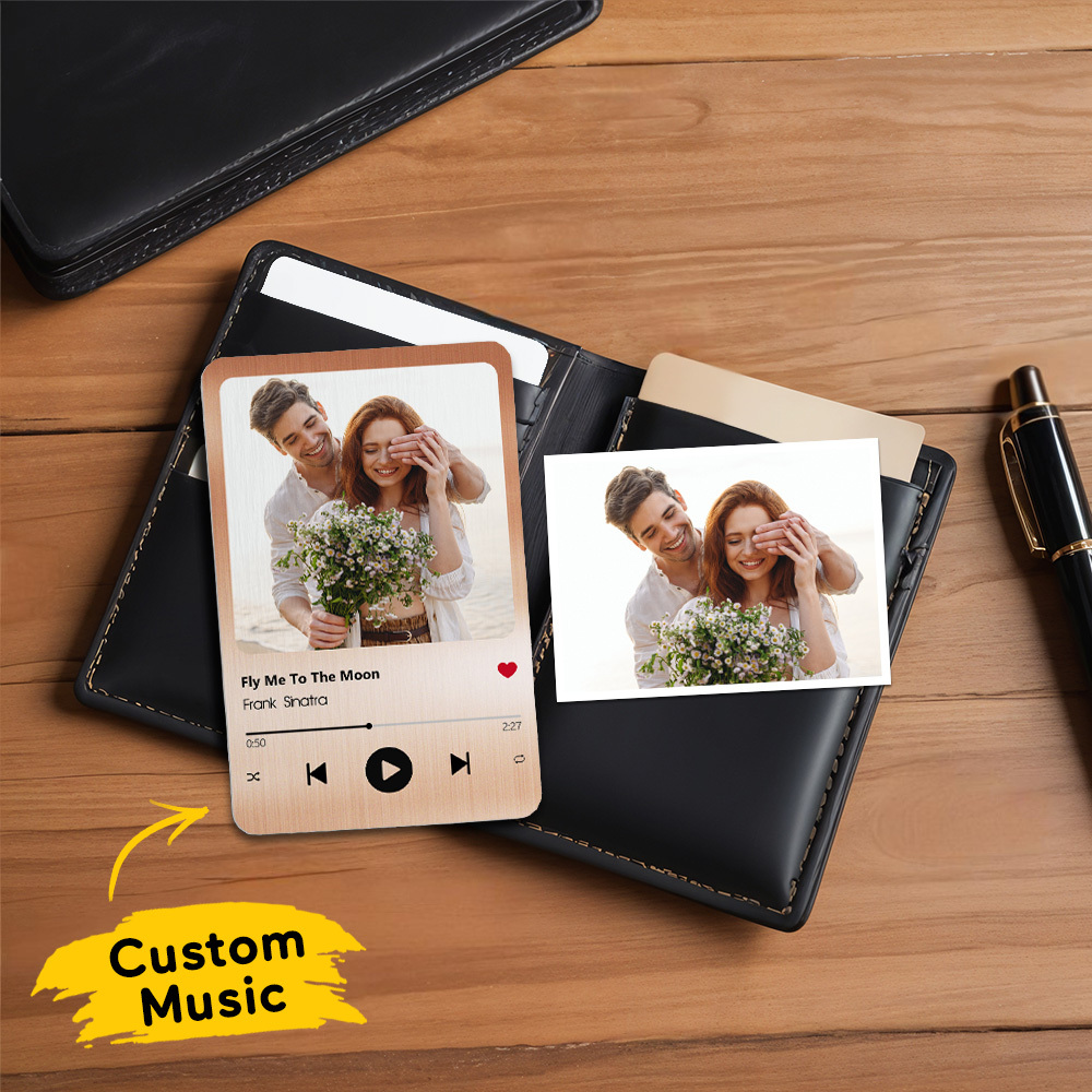 Carte Portefeuille En Métal De Chanson Préférée Personnalisée - Carte Portefeuille Photo En Aluminium Personnalisée - Cadeaux De La Saint-valentin Pour Lui, Petit Ami, Mari - MyFaceSocksFR