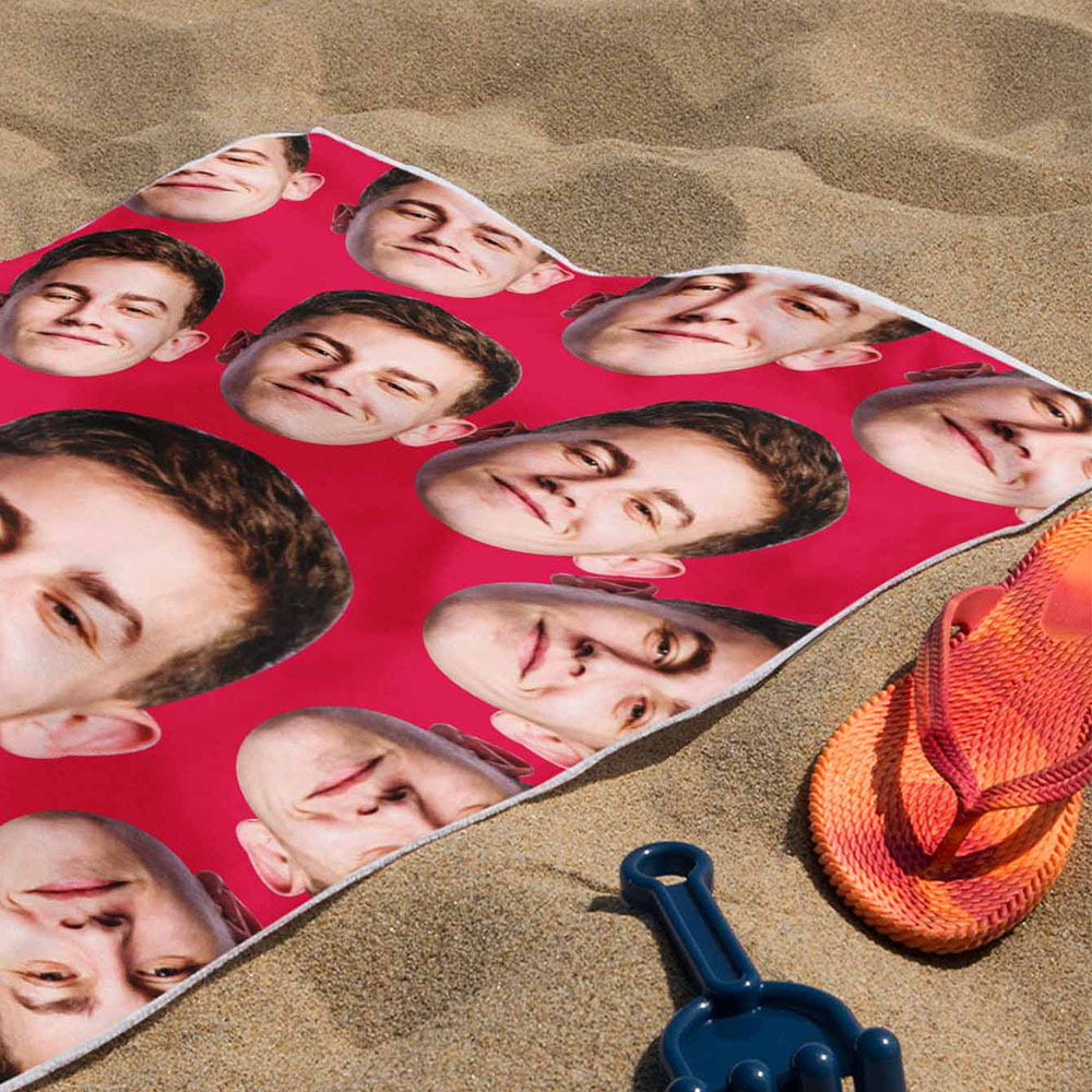 Serviette De Plage Personnalisée Avec Photo, Serviette De Plage Colorée À Plusieurs Visages, Idée Cadeau Amusante Pour L'été, Serviette De Plage Jaune - MyFaceSocksFR