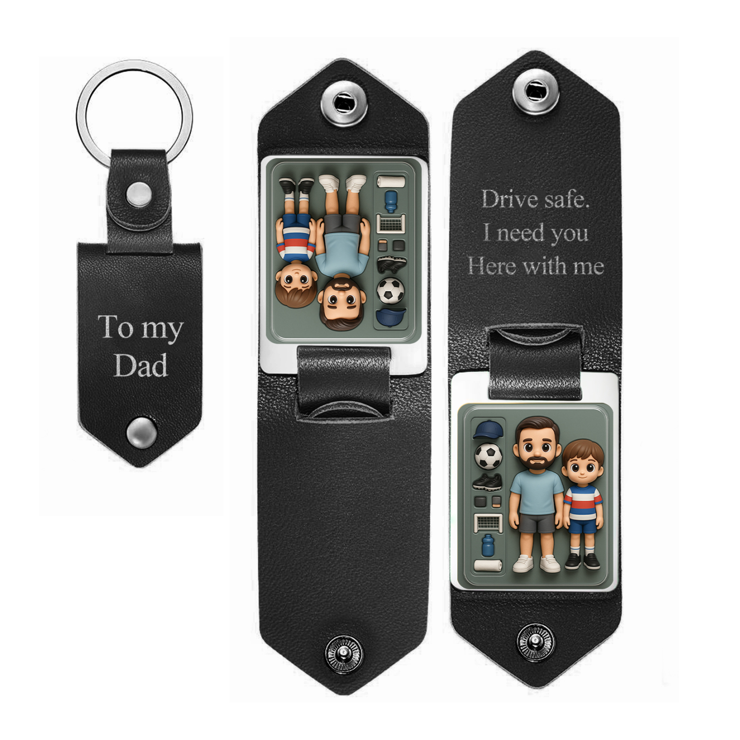 Porte-clés Photo Personnalisé En Cuir Avec Texte Gravé, Porte-clés Commémoratif, Cadeaux Pour La Fête Des Pères - MyFaceSocksFR