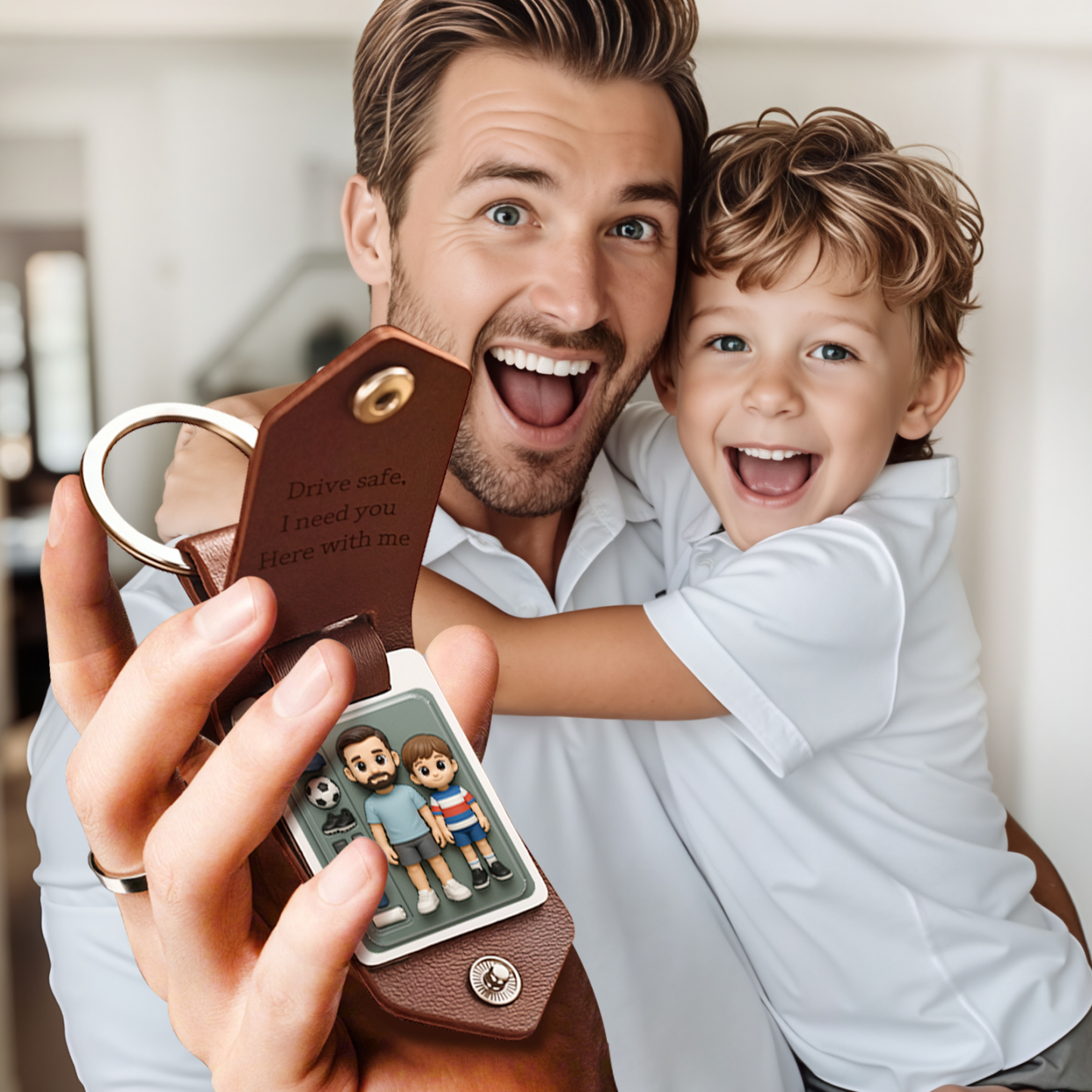 Porte-clés Photo Personnalisé En Cuir Avec Texte Gravé, Porte-clés Commémoratif, Cadeaux Pour La Fête Des Pères - MyFaceSocksFR