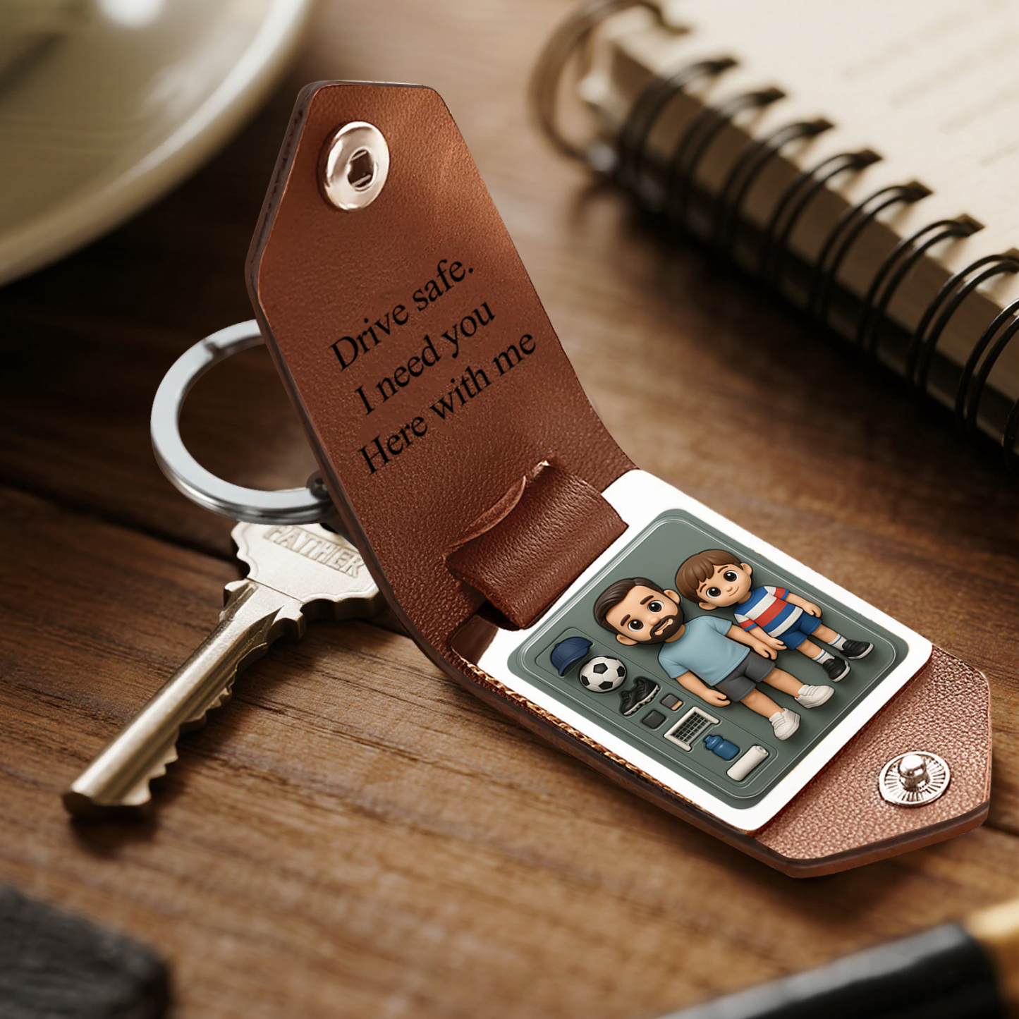 Porte-clés Photo Personnalisé En Cuir Avec Texte Gravé, Porte-clés Commémoratif, Cadeaux Pour La Fête Des Pères - MyFaceSocksFR