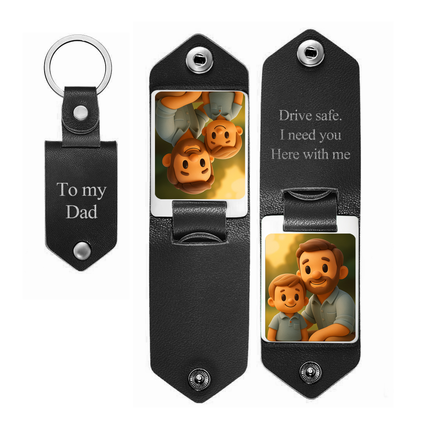 Porte-clés Photo Personnalisé En Cuir Avec Texte Gravé, Porte-clés Commémoratif, Cadeaux Pour La Fête Des Pères - MyFaceSocksFR