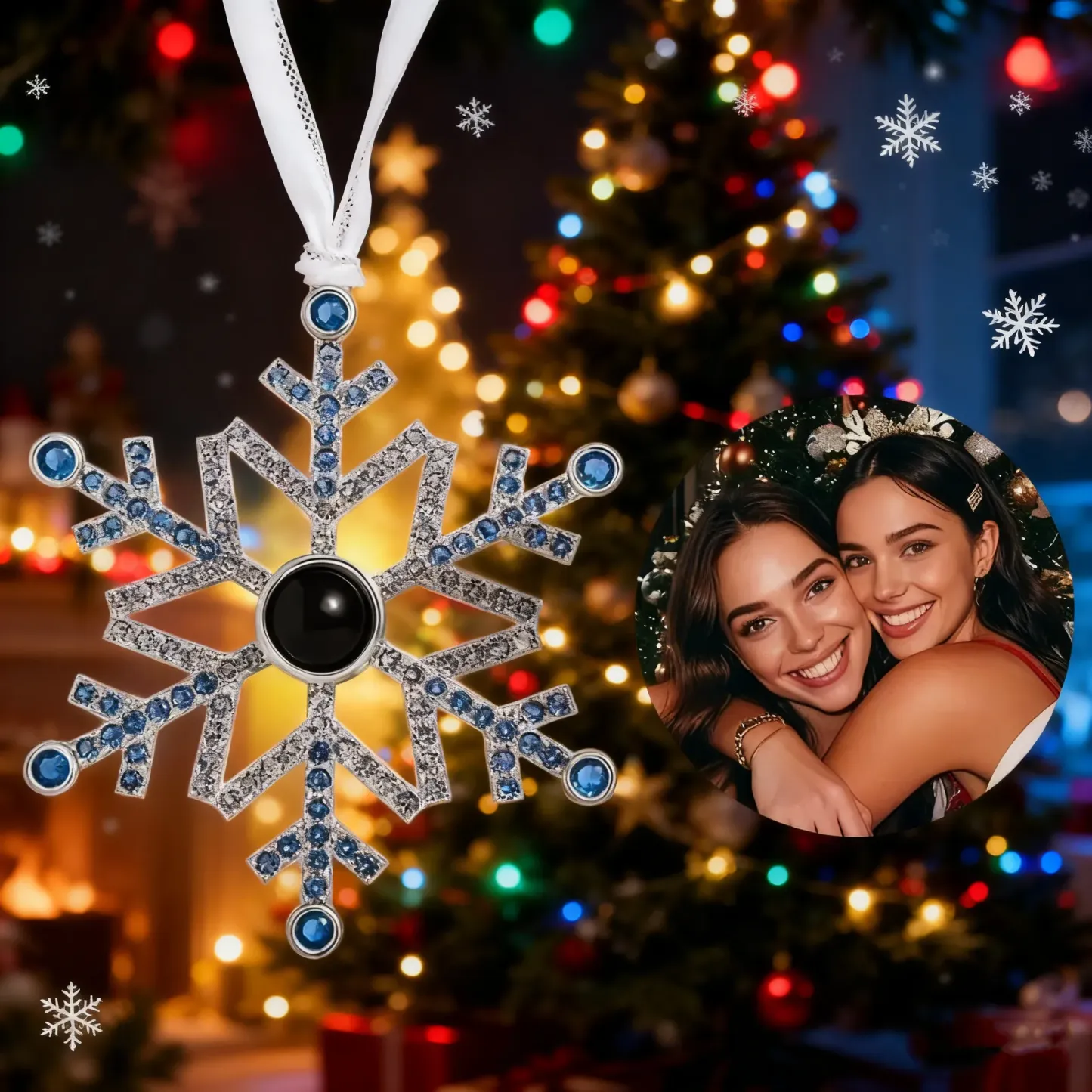 Ornement De Noël Personnalisé Avec Projection, Photo Personnalisée Et Flocon De Neige - Cadeau