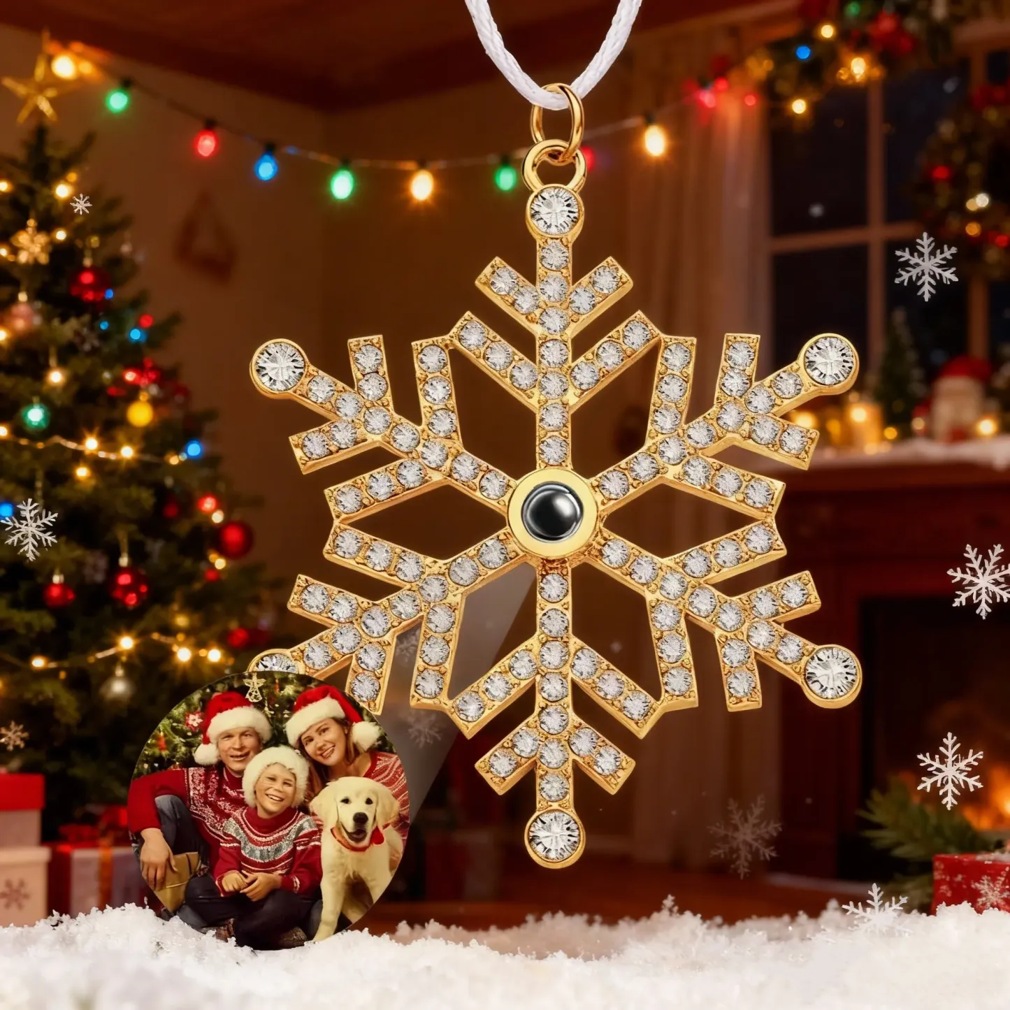 Ornement De Noël Personnalisé Avec Projection, Photo Personnalisée Et Flocon De Neige - Cadeau