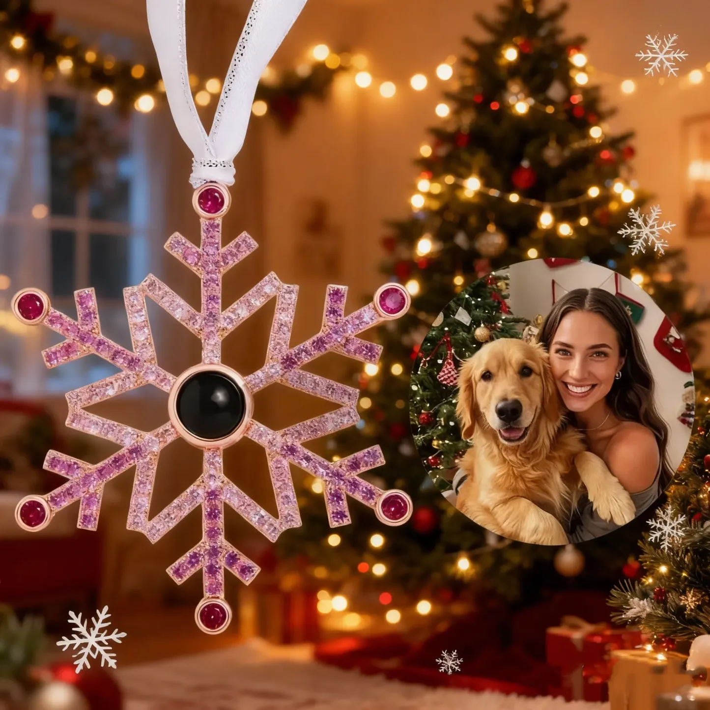 Ornement De Noël Personnalisé Avec Projection, Photo Personnalisée Et Flocon De Neige - Cadeau