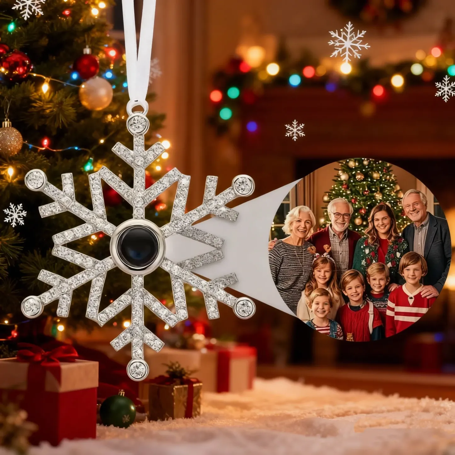 Ornement De Noël Personnalisé Avec Projection, Photo Personnalisée Et Flocon De Neige - Cadeau