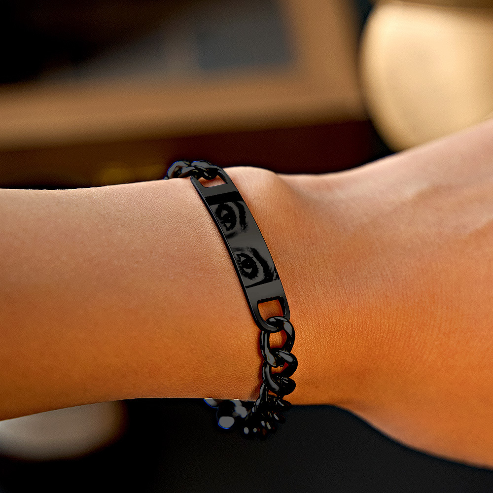 Bracelet Photo Personnalisé Pour Couple, Cadeau De Noël, Gravé Au Laser, En Acier Inoxydable, Souvenir, Cadeau D'anniversaire - MyFaceSocksFR