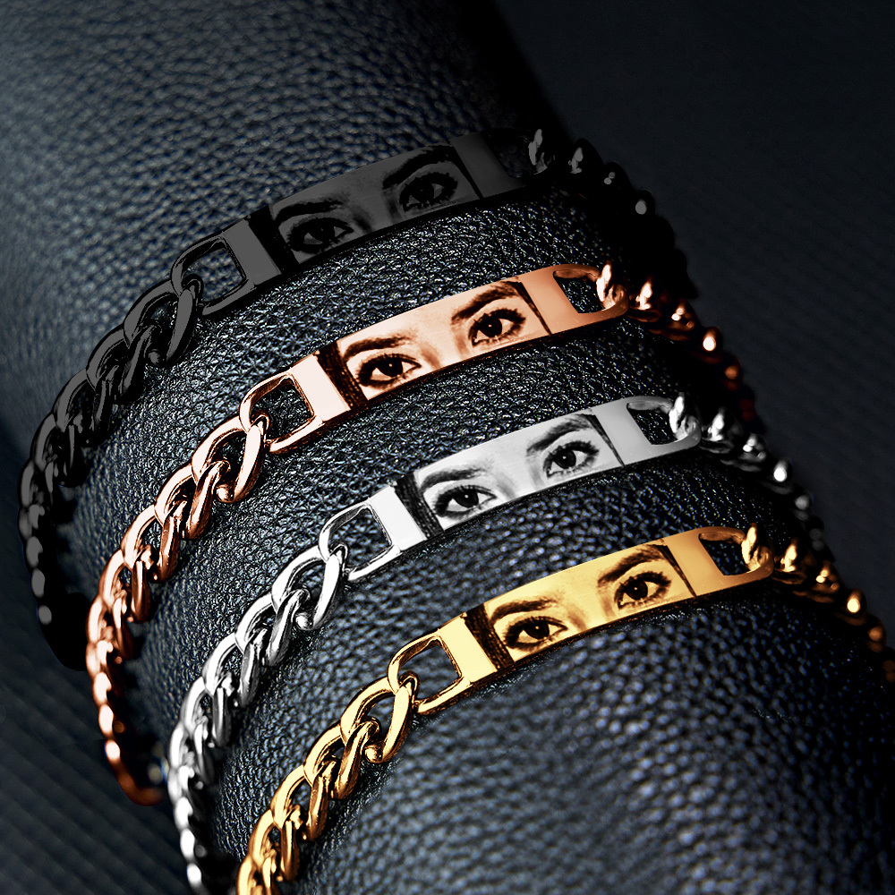 Bracelet Photo Personnalisé Pour Couple, Cadeau De Noël, Gravé Au Laser, En Acier Inoxydable, Souvenir, Cadeau D'anniversaire - MyFaceSocksFR