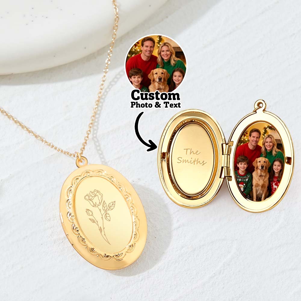 Collier Médaillon De Fleur De Naissance Personnalisé Avec Photo, Bouquet Gravé Personnalisé, Souvenir Commémoratif, Cadeau De Noël, De Saint-valentin - MyFaceSocksFR